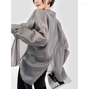 Vrouwen Blouses HOUZHOU Oversized Transparante Vrouwen Koreaanse Mode Vintage Lange Mouwen Vrouwelijke Lente Harajuku Esthetische Kleding