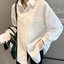 Damenblusen HOUZHOU Weiß Übergroße Hemden Frauen Grundlegende Koreanische Mode Vintage Büro Damen Casual Bluse Weibliche Ästhetik Herbst Alle