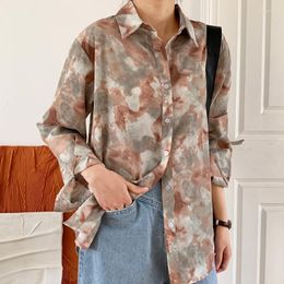 Dames blouses hxjjp lente/zomer 2023 retro printen Koreaans losse shirt dames oversized rechte olieverfschildering vintage vest