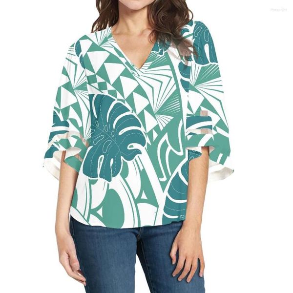 Blouses Femmes Hycool Hawaiian Sexy V Cou Femmes Arrivée 2023 Élégant Casual Blanc Dentelle Top En Gros Polynésien Tribal Femmes Tops