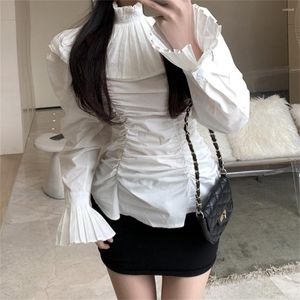 Blouses pour femmes Hzirip S-L Retro Lady Tops Sexy Slim-Fit 2023 Spring Ruffles Office Office Wears Fold Full Sleeves Streetwear