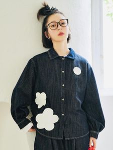 Blouses Femme IMAKOKONI Design Original Cardigan Manches Longues Manteau Denim Polka Dot Fleur Motif Simple Poitrine Bleu Top Femme