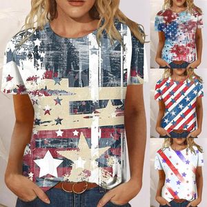 Blusas de mujer Día de la Independencia para mujer Imprimir Camisas de verano diarias Camisetas sin mangas con cuello redondo para mujer Camisa sólida de manga larga para mujer americana