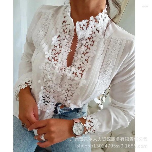 Blouses pour femmes Design indépendant rétro polyvalent dentelle blanche panneaux floraux chemises à manches longues vêtements à la mode printemps et été