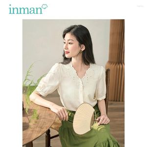 Blouses pour femmes Inman Women Blouse 2024 Automne Sleeves Shold Hollow Out Broidered V Low Shirt Shirt Elegant Fashion Abricot Tops