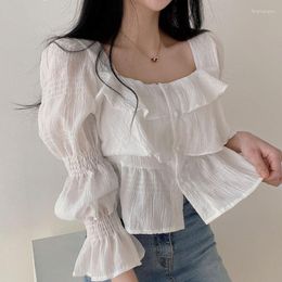 Vrouwen Blouses Iyundo 2023 Franse Korte Vierkante Hals Shirt Zomer Koreaanse Sweetheart Flare Mouwen Top Temperament Mode