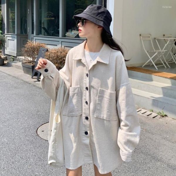 Blusas para mujer Chaqueta Mujer Cárdigan largo de gran tamaño Sólido Ropa de abrigo Abrigo informal de otoño para mujer Top suelto de moda Ropa de calle de estilo coreano