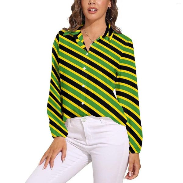 Blusas de mujer Bandera jamaicana Blusa suelta Estampado a rayas Moda callejera Mujeres de gran tamaño Camisas retro de manga larga Ropa de diseño de otoño