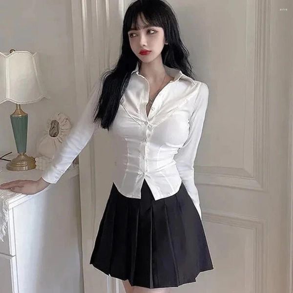 Blouses Femmes Japon Coréen JK Uniformes Pure Désir Blanc Femmes Chemise Blouse Printemps Automne Collège Slim Fit Spicy Girl Bas À Manches Longues