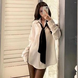 Blouses pour femmes japon coréen printemps automne collège Style noeud papillon chemise Design haut solide blanc à manches longues Blouse tendance