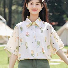 Blouses de femmes anime japonais Cute Fruit complet Chopes en mousseline de mousseline imprimées Fouilles de femmes Kawaii Butt Up Shirts Summer Malf Sleve