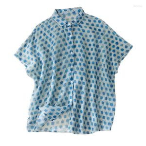 Blusas de mujer Moda japonesa Dama Blusa de gasa Un solo pecho Suave Impresión delgada Mangas cortas Mujeres sueltas Verano