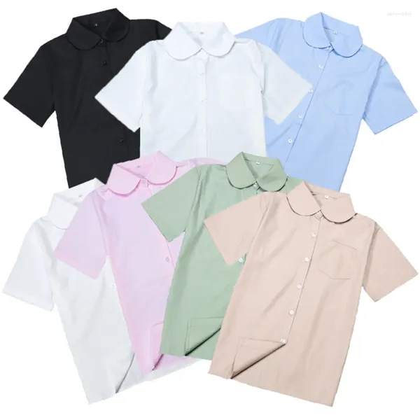 Blusas para mujeres Camisa de chicas japonesas Camisa de verano Outumn Outumn Ronda Redonda de manga corta Trabajo de uniforme Escuela de estudiantes Tops sueltos 3xl 5xl