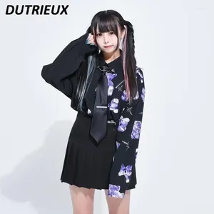 Blouses pour femmes japonais harajuku style mode de mode de mode n'entraînement de la chaîne à manches longues punk visuel neutre pour hommes et hauts imprimés lâches