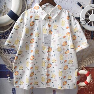 Vrouwen Blouses Japanse Preppy Stijl Kawaii Print Esthetiek Knop Vest Shirts Zomer Casual Losse Alle Match Meisje Kleding 2023