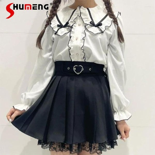 Blouses pour femmes japonais Rojita Mine Series Production de masse Collier Sailor Bow Ruffled Sweet mignon à manches longues chemise de vêtements à manches longues