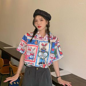 Women's Blouses Japanse Schoolstijl Retro Hong Kong Lovely Fairy Tale World Gedrukte student Korte mouw Chiffon Shirt Ladies