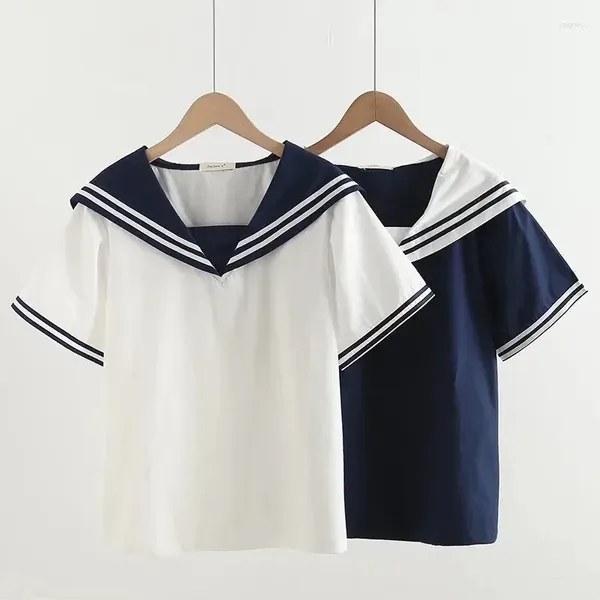 Blusas femeninas uniformes de la escuela japonesa Mori Summer Summer Japón Estilo de Japón Kawaii Sailor Camiseta de manga corta Camisas azul marino y
