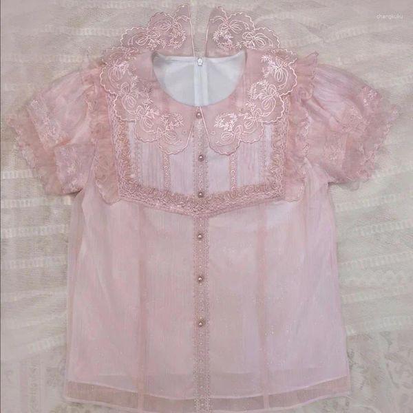 Blouses Femmes Style japonais Kawaii Lolita Femmes Vintage Élégant Dentelle Fleur Broderie Mignon Chemises Tops Girly Victorien Gothique Blouse