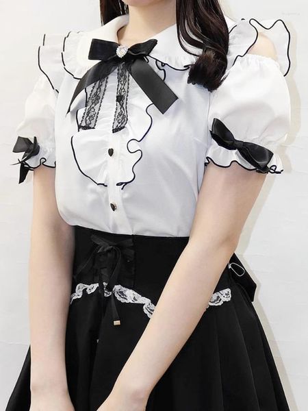 Blouses Femmes Japonais Sweet Lolita Mode All Match Femmes Été Y2K Esthétique Bow Bow JK Chemises Kawaii Patchwork Tops Blusas