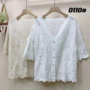 Women's Blouses Japanse zoete solide kleur borduurwerk katoen shirt vrouwelijk 2024 zomer losse casual blouse