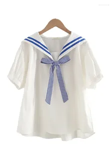Blouses pour femmes JK Style Summer Femmes Coton Top Preppy Sailor Collier Loose Blue Blue Navy Blouse École Uniforme Tops
