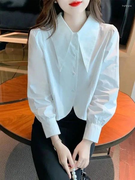 Blouses pour femmes JMPRS mousseline de mousseline de chemise blanche Bureau des dames coréennes à manches longues bouton de mode Trop-bas collier printemps