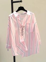 Blouses pour femmes JMPRS Cotton Femmes Shirts Loose Fashion Stripe à manches longues Elegant Preppy Style Ladies bouton