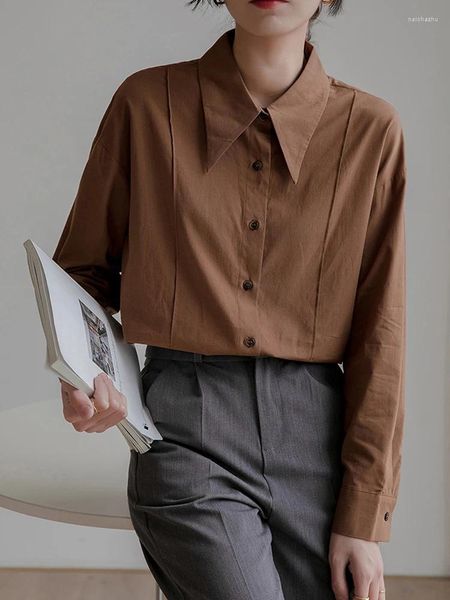 Blusas de mujer Camisas de mujer diseñadas por JMPRS Primavera OL Manga larga con botones Casual Suelta Cuello vuelto Moda Chic Oficina Tops para mujer