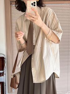 Women's Blouses JMPRS JK Student Shirts Fashion Cute Tie Short Sleeve Summer Striped Women Button Up Losse Japan Casual Tops