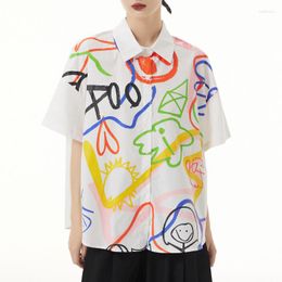 Blusas de mujer Johnature 2023, camisa de manga corta informal coreana para mujer, cárdigan holgado fino de verano con estampado de grafiti y personalidad, Tops de moda