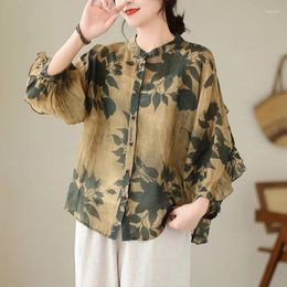 Blouses voor dames Johnature linnen vintage batsleeves single breasted shirt 2024 vrouw lente mode o-neck losse bedene print