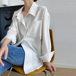 Blusas de mujer Johnature Camisa blanca lánguida suelta Mujer Primavera Otoño 2024 Botón trasero coreano Color sólido Render All Match Shirts