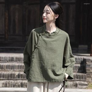 Blouses pour femmes Johinature Femmes de style chinois Chemises et hauts en lin de style chauve