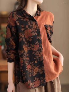 Blouses pour femmes Johnature Femmes vintage Shirts floraux Patchworks Patchworks Patchworks Collier Long Spring 2024 Spring