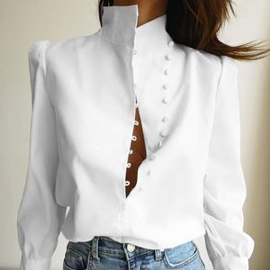 Women's Blouses Jyate Spring vrouwen shirts shirts lange mouw knop staande kraag casual mode shirt kantoor dame formele blouse top 2023