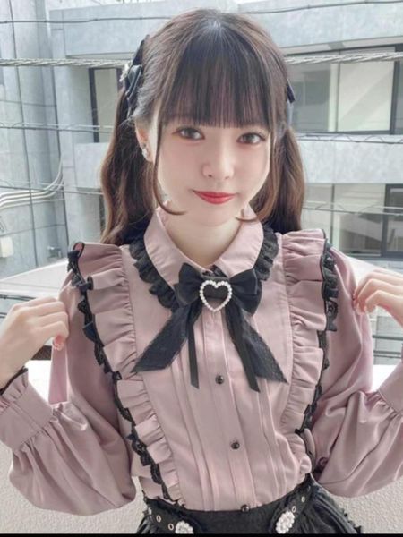 Chemisiers pour femmes Kawaii Lolita chemises femmes Style doux dentelle volants nœud bouton petit haut doux fille princesse maillot de corps esthétique