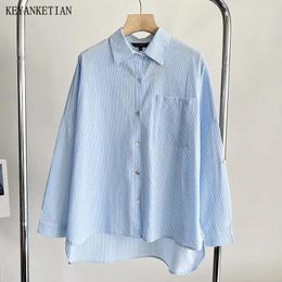 Blouses pour femmes Keyankettian 2024 Lance Blue Pinstripe Shirt Unisexe Style Single Breasted Long Manchet Asymétrical Oversize Oversize