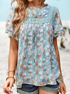 Damesblouses KHALEE YOSE Bloemen Boho Vintage blouse Overhemd Patchwork Chiffon O-hals Zomer Vakantie Strand Dames Casual Dames Tops