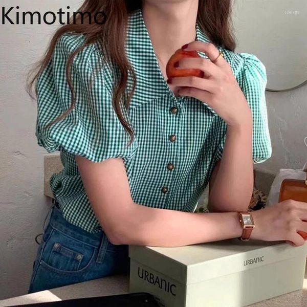 Blouses pour femmes Kimotimo Puff Sleeve Pliak Femme Shirt Corée Chic Vintage Revers Single Slim Slim Ladies Tops Summer Casual Fashion