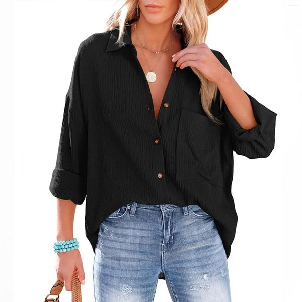 Blouses pour femmes Style coréen automne chemises décontractées couleur unie manches longues élégant élégant Sexy col en v hiver femme Blouse tenues C5246