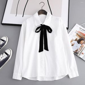 Blouses Femmes Coréen Automne Noir Velours Noeud Papillon Blanc Femmes Mode Tout Match Casual Chemises En Coton Doux Filles Vêtements Mignons Tops