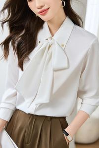 Blouses Femmes Chemisier coréen avec nœud papillon pour femmes 2024 automne chemises en mousseline de soie à manches longues bureau dames hauts et Blusas Femininas Elegantes