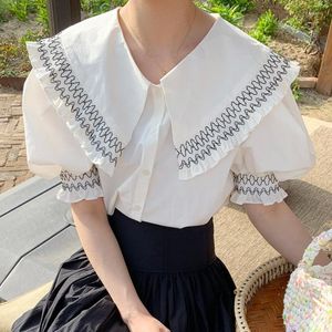 Damesblouses Koreaanse chique vintage puff mouw vrouwen zomerpop kraag