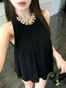 Blouses de femmes Corée de la mode noire en mousseline de mousseline sexy
