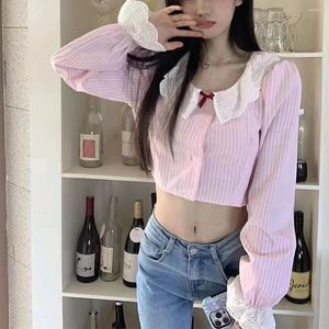 Blouses pour femmes chemises kawaii coréennes femmes harajuku manches longues top les vêtements esthétiques indie tenues rose street