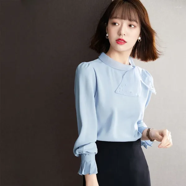 Blouses pour femmes Mode coréenne Dames Chemises bleues Blouse Casual Femmes Tops Femme Femme Bouton Up Chemise Filles À Manches Longues PyA1149