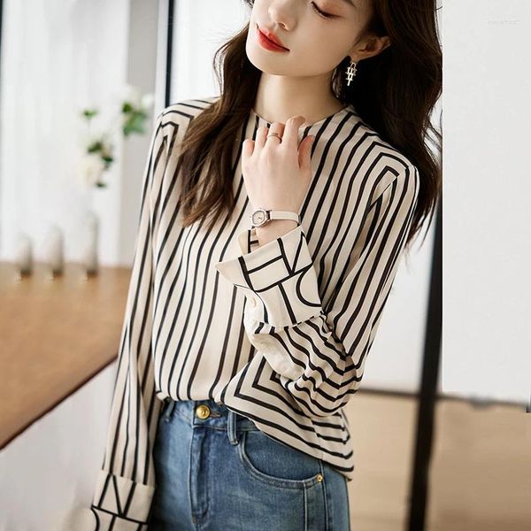 Blouses pour femmes Mode coréenne Dames Chemises à rayures Blouse Femmes Tops Femme Femme Bouton Up Chemise Filles Casual Manches Longues BPy8922