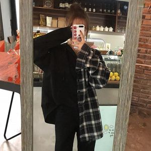 Boulouches de la mode coréenne de la mode coréenne Plaid surdimensionné chemises Femmes Y2k Harajuku Streetwear Girls 'Bouton Long Shirt Wholesale