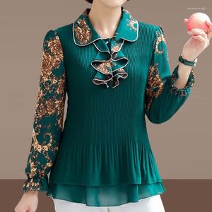 Blouses voor dames Koreaanse mode Vrouwen lange mouw vintage shirt kleding lente herfst grote size pullover rapel losse print blouse